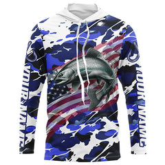 Maxcorners Chinook Salmon Fishing American Flag Camo Custom Long Sleeve Shirts, Salmon Saltwater Fishing Shirts LM0501