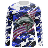 Maxcorners Chinook Salmon Fishing American Flag Camo Custom Long Sleeve Shirts, Salmon Saltwater Fishing Shirts LM0501