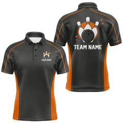 Maxcorners Custom Black And Orange Classic Bowling Team Polo Shirt For Men, Bowling League Shirt MT2009