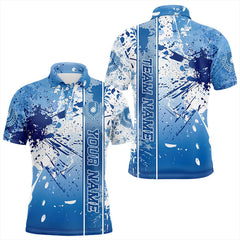 Maxcorners Blue And White Splatter Custom Pickleball Polo Shirts For Men, Pickleball Team Uniform