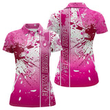 Maxcorners Pink And White Splatter Custom Pickleball Polo Shirts For Men, Pickleball Team Uniform
