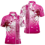 Maxcorners Pink And White Splatter Custom Pickleball Polo Shirts For Men, Pickleball Team Uniform