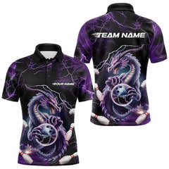 Maxcorners Custom Black And Purple Thunder Lightning Dragon Bowling Team Polo Shirts For Men LM0409