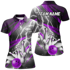 Maxcorners Purple Lightning Strike Custom Bowling Polo Shirts For Men, Team Bowling Shirts Bowler Outfit