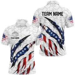 Maxcorners Custom Us Flag Bowling Polo Shirts For Men, Patriotic Bowling Team Shirts Bowling Outfits LM0607