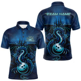 Maxcorners Custom Black And Blue Dragon Bowling Polo Shirts For Men, Dragon League Team Shirt LM2707