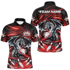 Maxcorners Custom Black And Red Fire Flame Dragon Bowling Jerseys Bowling Team Men Polo Shirt
