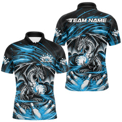 Maxcorners Custom Black And Blue Fire Flame Dragon Bowling Jerseys Bowling Team Men Polo Shirt