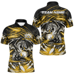 Maxcorners Custom Black And Yellow Fire Flame Dragon Bowling Jerseys Bowling Team Men Polo Shirt