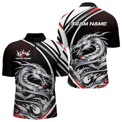 Maxcorners Custom Black And Red Dragon Bowling Team Polo Shirts For Men, Dragon Bowling Jerseys