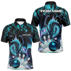 Maxcorners Custom Blue Flame Dragon Bowling Polo Shirts For Men, Dragon Bowling Team Jerseys LM233