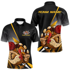 Maxcorners Custom Funny Yellow Turkey Bowling Team Men Polo Shirts, Thanksgiving Bowling Shirt LM2608