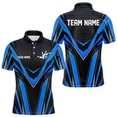 Maxcorners Custom Black And Blue Bowling Jerseys For Men, Bowling Team Uniform Polo Shirts