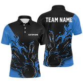 Max Corner Bowling and Pins Bowling Strike Black Flame Pattern Multicolored Bowling jerseys Custom Name And Team 3D Polo Shirt