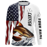 Maxcorners Catfish Fishing Custom Long Sleeve Fishing Shirts, American Flag Patriotic Catfish Fishing Shirt LM0501