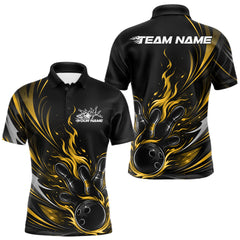 Maxcorners Custom Black And Yellow Fire Flame Bowling Men Jerseys, Bowling League Polo Shirt LM2512