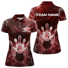 Maxcorners Custom Black And Red Thunder Lightning Bowling Polo Team Shirts For Men, Bowling Jerseys