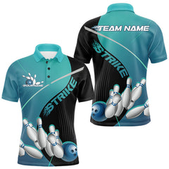 Maxcorners Custom Black And Blue Strike Bowling Polo Shirts For Men, Bowler Outfit Team Jerseys LM1625