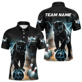 Maxcorners Cyan Thunder Lightning Custom Panther Bowling Polo Shirts For Men, Bowling Team Uniform