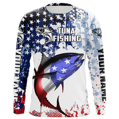 Maxcorners American Flag Tuna Custom Long Sleeve Tournament Fishing Shirts, Patriotic Fishing Jerseys LM2408