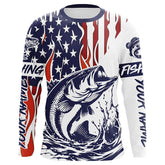 Maxcorners Flame American Flag Custom Bass Long Sleeve Tournament Fishing Shirts, Patriotic Bass Fishing Jersey LM0501