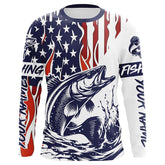Maxcorners Flame American Flag Custom Walleye Long Sleeve Fishing Shirts, Patriotic Walleye Fishing Jersey LM0501