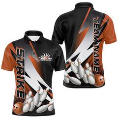 Maxxcorners Custom Black And Orange Strike Bowling Polo Shirts For Men, Bowling Team Uniform MT0307