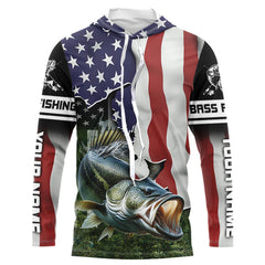 Maxcorners Personalized American Flag Bass Fishing Shirts, Patriotic Bass Tournament Fishing Shirts LM0501