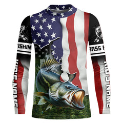 Maxcorners Personalized American Flag Bass Fishing Shirts, Patriotic Bass Tournament Fishing Shirts LM0501