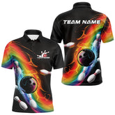 Maxcorners Custom Colorful Rainbow Flame Bowling Team Polo Shirts For Men, Bowling Tournament Outfits