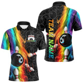 Maxcorners Custom Colorful Rainbow Flame Bowling Team Polo Shirts For Men, Bowling Tournament Outfit