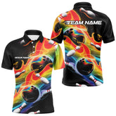 Maxcorners Custom Rainbow Flame Bowling Team Polo Shirts For Men, Colorful Bowling League Shirt