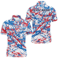Maxcorners Custom Red, White And Blue Splatter Patriotic Bowling Polo Team Shirts For Men