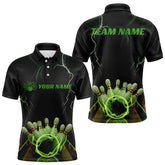 Maxcorners Black And Green Thunder Lightning Custom Bowling Polo Shirts For Men, Bowling Team Uniform