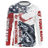 Maxcorners Personalized American Flag Walleye Fishing Shirts, Walleye Long Sleeve Tournament Fishing Jerseys LM0501
