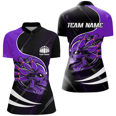 Maxcorners Custom Skull Bowling Shirts For Men, Bowling Team Shirts Uniform Outfit | Purple