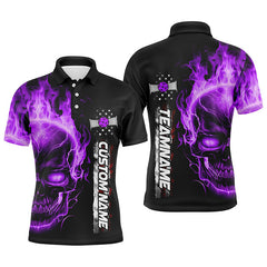 MaxCorners Pickleball Purple Flame Skull American Customized Name, Team Name 3D Polo Shirt For Men