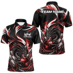 Maxcorners Custom Red Lightning Dragon Bowling Men Polo Shirts, Dragon Bowling League Shirt TU3012
