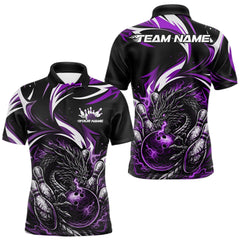 Maxcorners Custom Purple Lightning Dragon Bowling Men Polo Shirts, Dragon Bowling League Shirt TU3012
