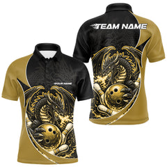 Maxcorners Custom Yellow Fire Dragon Bowling Jerseys, Dragon Bowling Team Men Polo Shirt TU3012