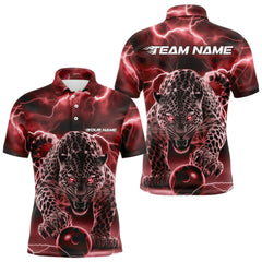 Maxcorners Red Thunder Lightning Custom Leopard Bowling Polo Shirts For Men And Women Bowling League Shirt