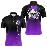 Maxcorners Custom Black And Purple Skull Valentines Day Couple Bowling Polo Shirts For Men