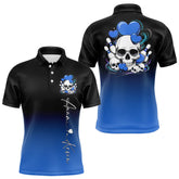 Maxcorners Custom Black And Blue Skull Valentines Day Couple Bowling Polo Shirts For Men