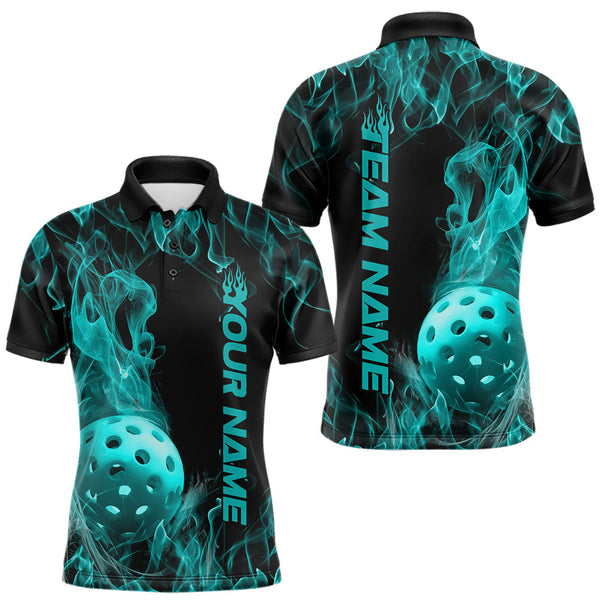 Maxcorners Custom Blue Flame Pickleball Polo Shirts For Men, Fire Pickleball Jerseys Team Uniform LM2206