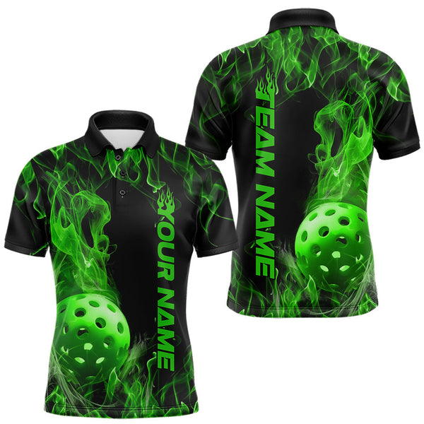 Maxcorners Custom Green Flame Pickleball Polo Shirts For Men, Fire Pickleball Jerseys Team Uniform LM2206
