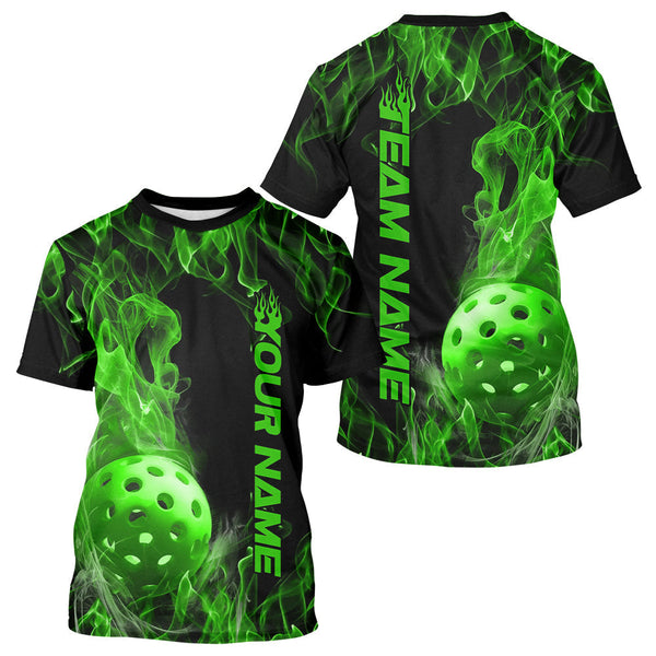 Maxcorners Custom Green Flame Pickleball Polo Shirts For Men, Fire Pickleball Jerseys Team Uniform LM2206