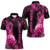 Maxcorners Custom Pink Flame Pickleball Polo Shirts For Men, Fire Pickleball Jerseys Team Uniform LM2206
