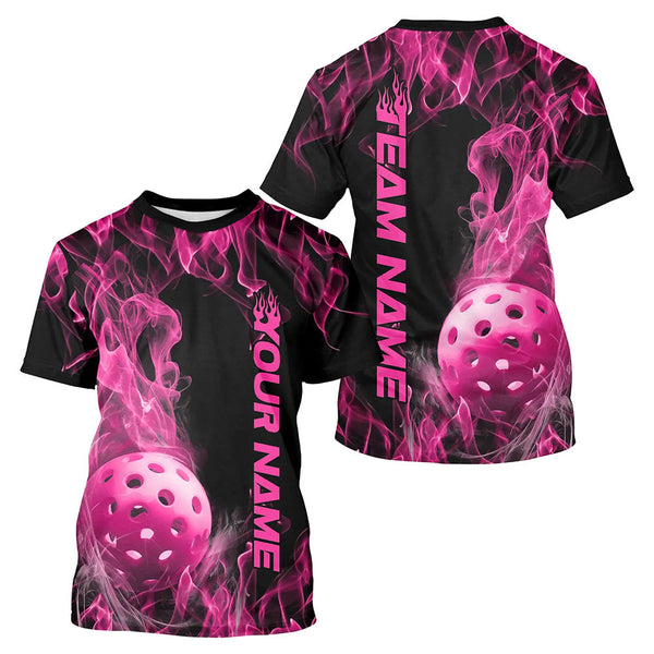 Maxcorners Custom Pink Flame Pickleball Polo Shirts For Men, Fire Pickleball Jerseys Team Uniform LM2206