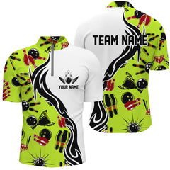 MaxCorners Bowling Ball And Pins Jerseys Multicolor Option Customized Name, Team Name 3D Stand Collar Zipper Polo Shirt
