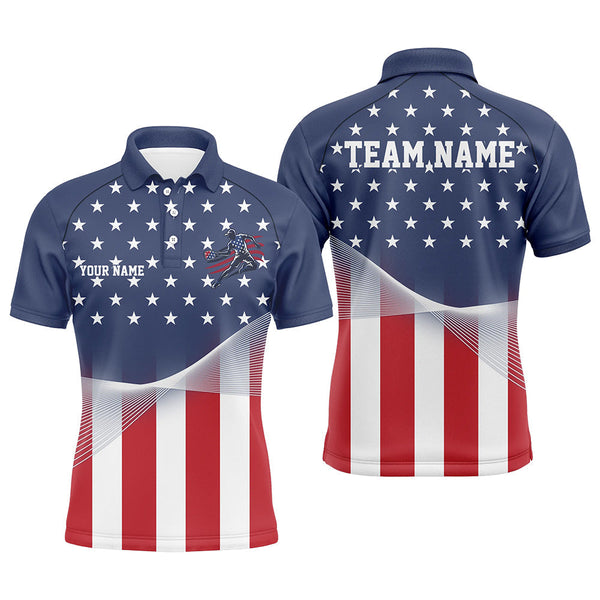Maxcorners Custom American Flag Patriotic Pickleball Polo Shirts For Men, US Pickleball